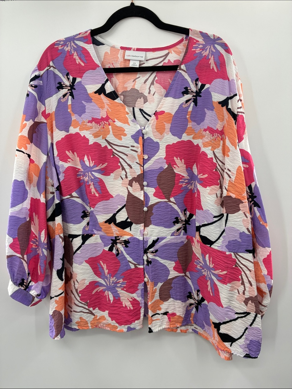 Liz Claiborne Multicolor Floral Button-Front Blouse size: 2X